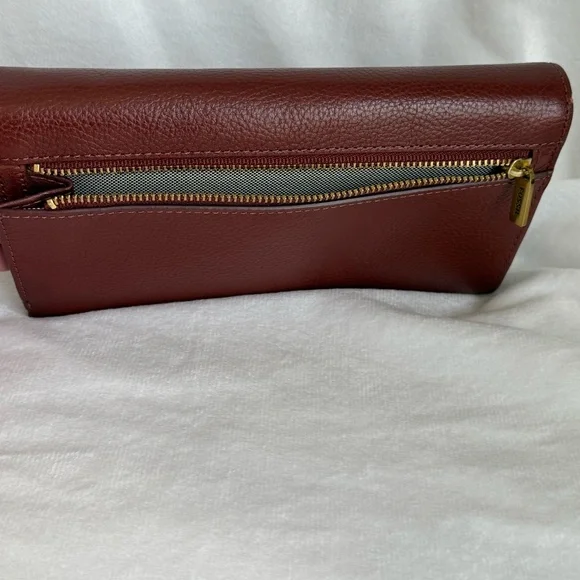 Fossil Blake Flap Wallet Henna Brown Tortoise Shell Long Trifold RFID Snap - Picture 3 of 9